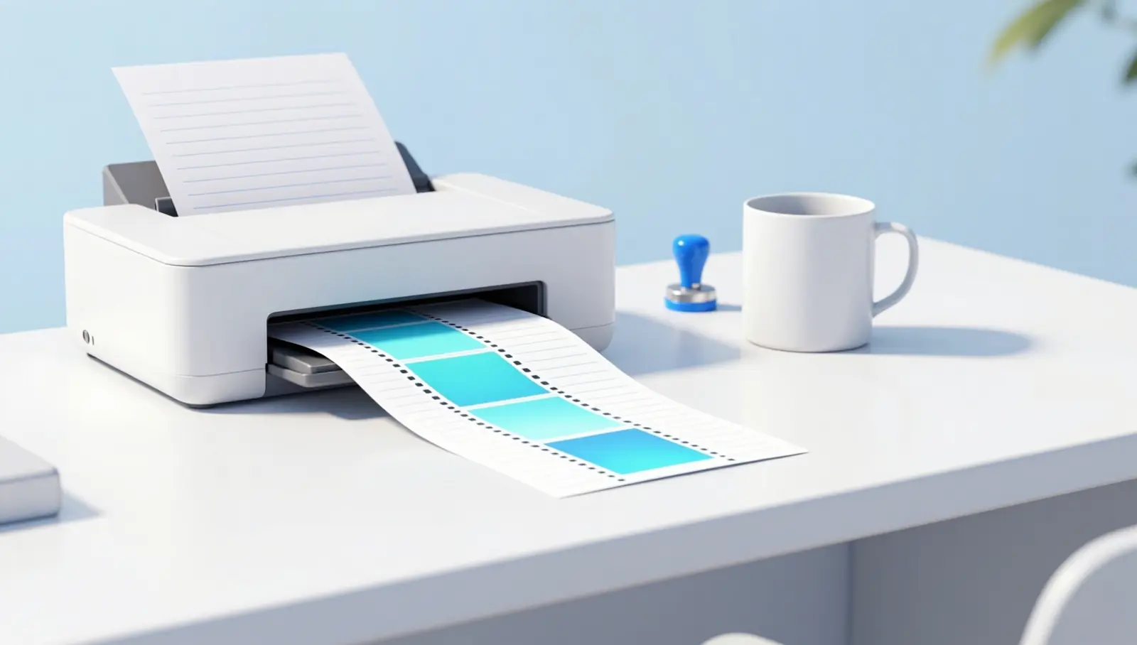 A dispatch desk where a printed article fans out into a strip of film frames